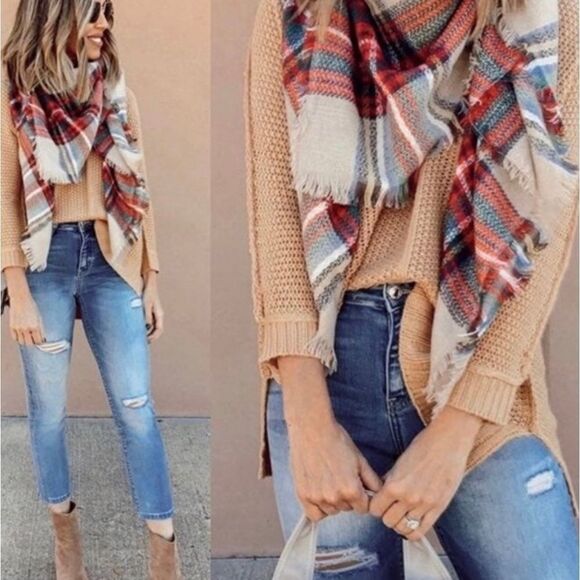 MODCLOTH Loch & Key Tartan Plaid Fringe Versatile Blanket Scarf - Picture 1 of 14
